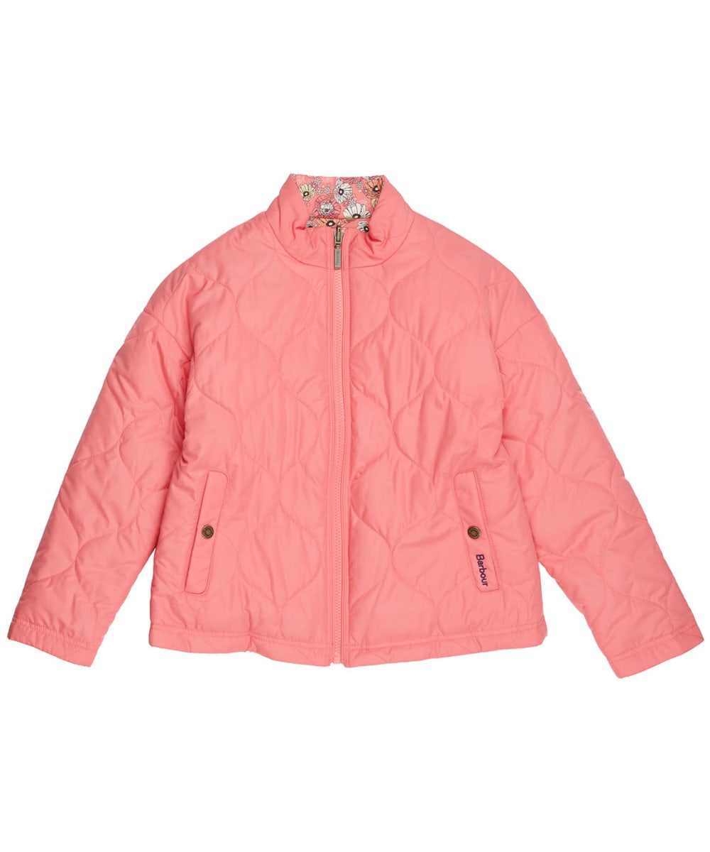 View Girls Barbour Reversible Apia Quilted Jacket 69yrs Pink Punch Retro 89yrs M information
