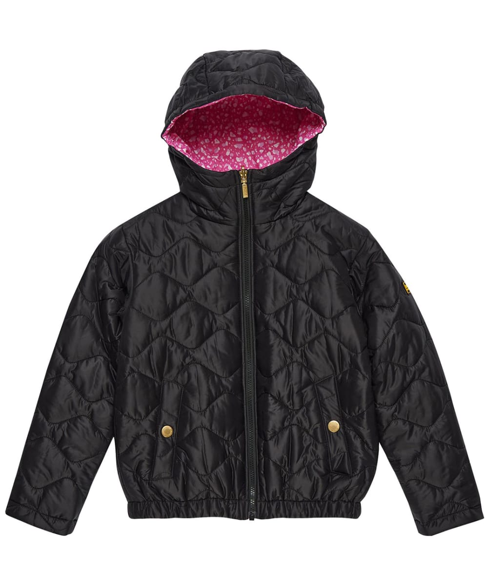View Girls Barbour International Fenway Quilted Jacket 1015yrs Black Cerise Terrazo 1213yrs XL information