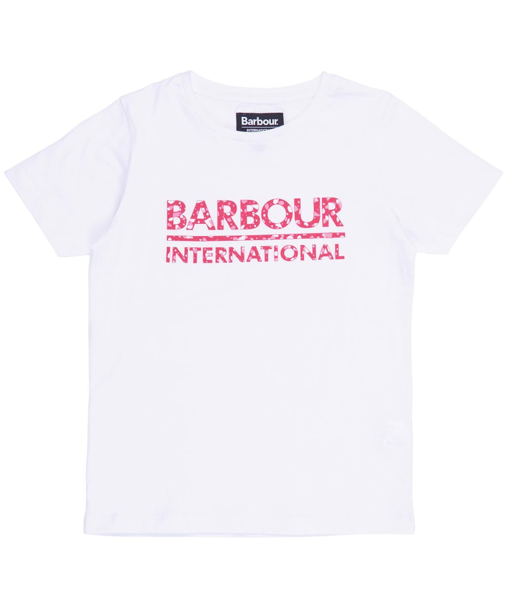 View Girls Barbour International Valtteri TShirt 1015yrs White Pink Terrazo 1011yrs L information