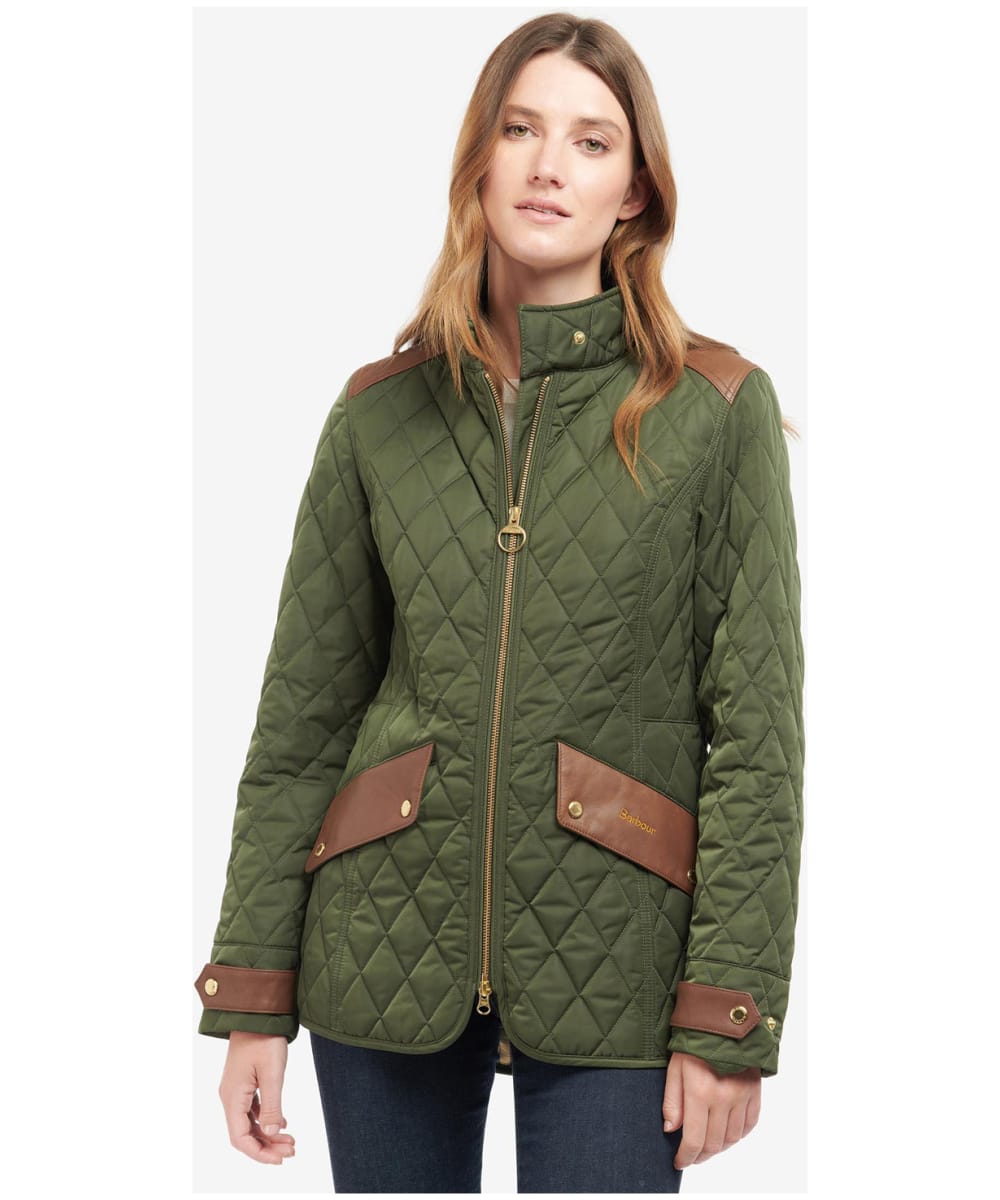 View Womens Barbour Premium Cavalry Quilted Jacket Olive Ancient Tartan UK 10 information