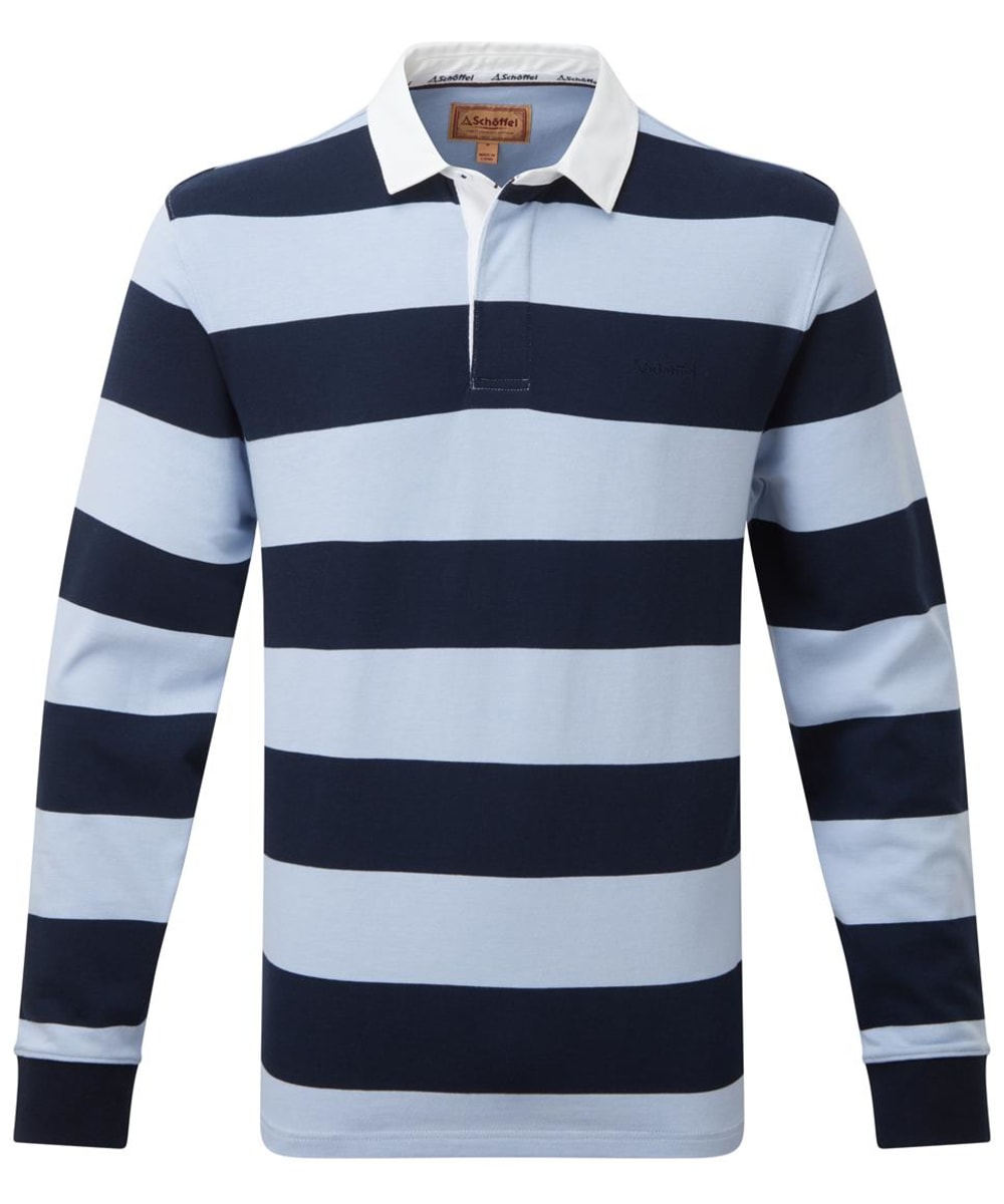 View Mens Schoffel St Mawes Rugby Shirt Navy Pale Blue Stripe UK S information