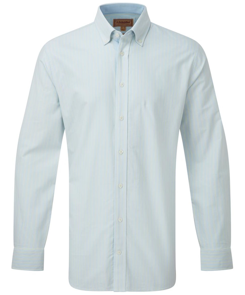 View Mens Schoffel Soft Oxford Tailored Long Sleeve Shirt Stripe Pale Blue Lemon Stripe 165 information