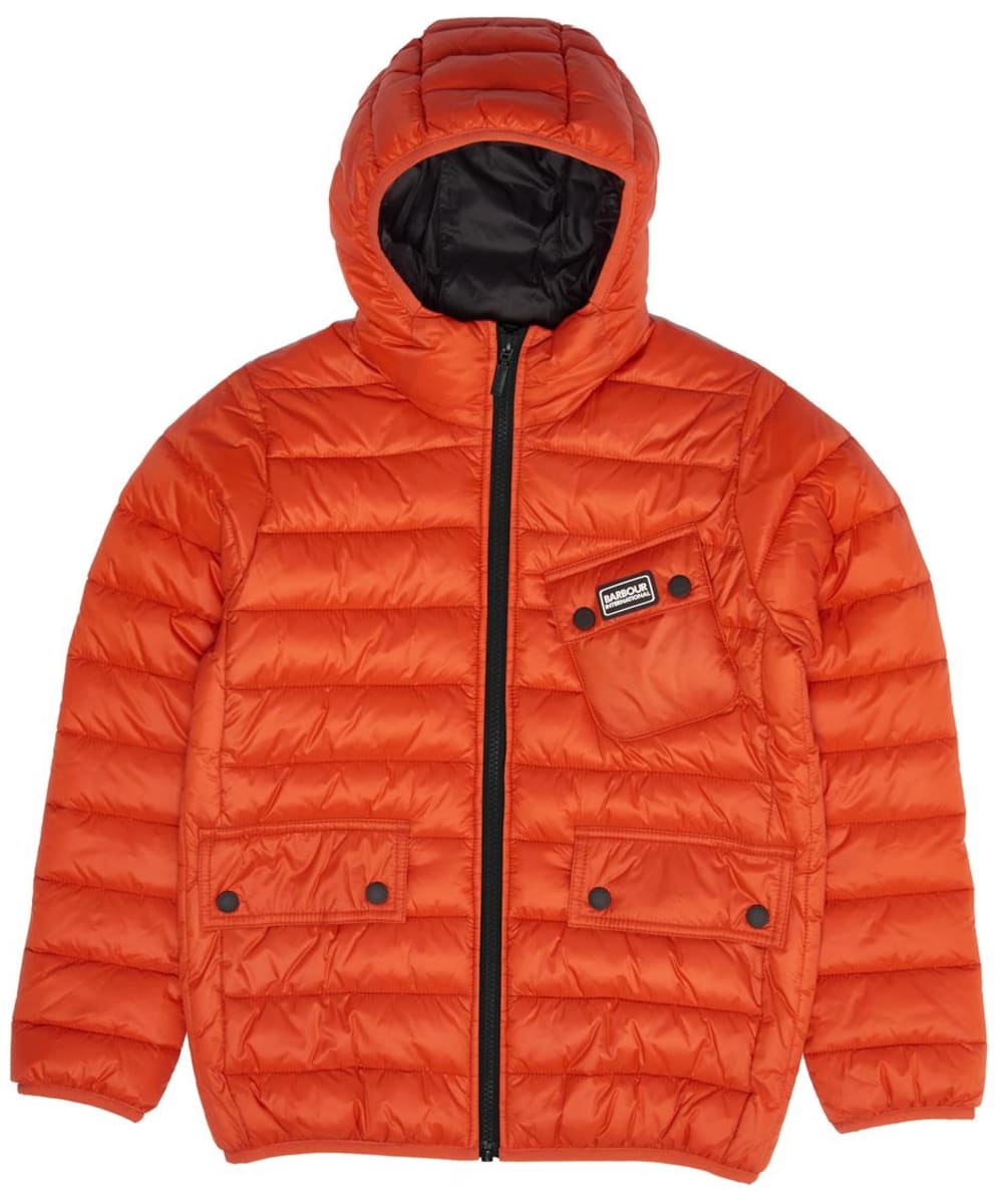 View Boys Barbour International Ouston Hooded Quilted Jacket 69yrs Orange 89yrs M information