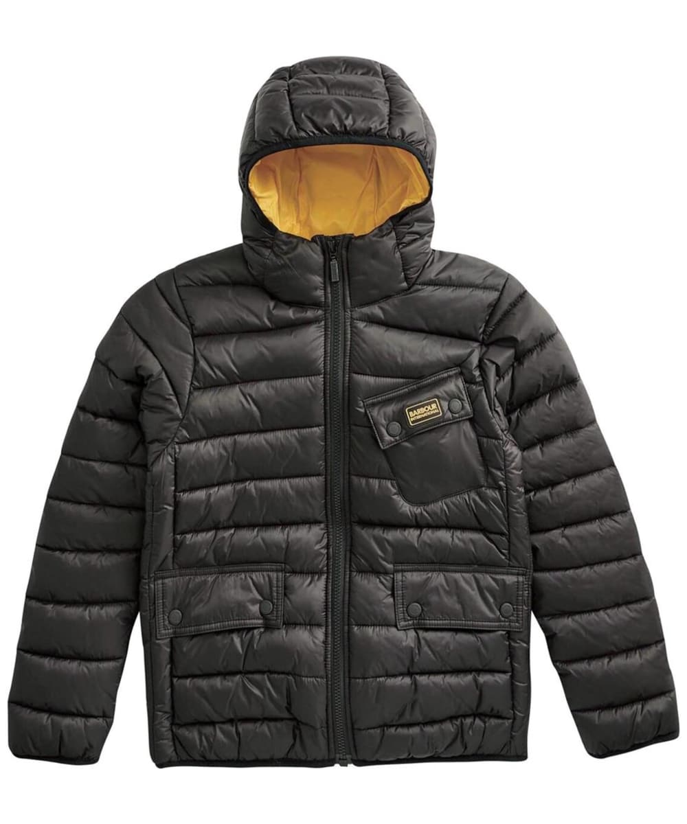 View Boys Barbour International Ouston Hooded Quilted Jacket 69yrs New BlackYellow 67yrs S information