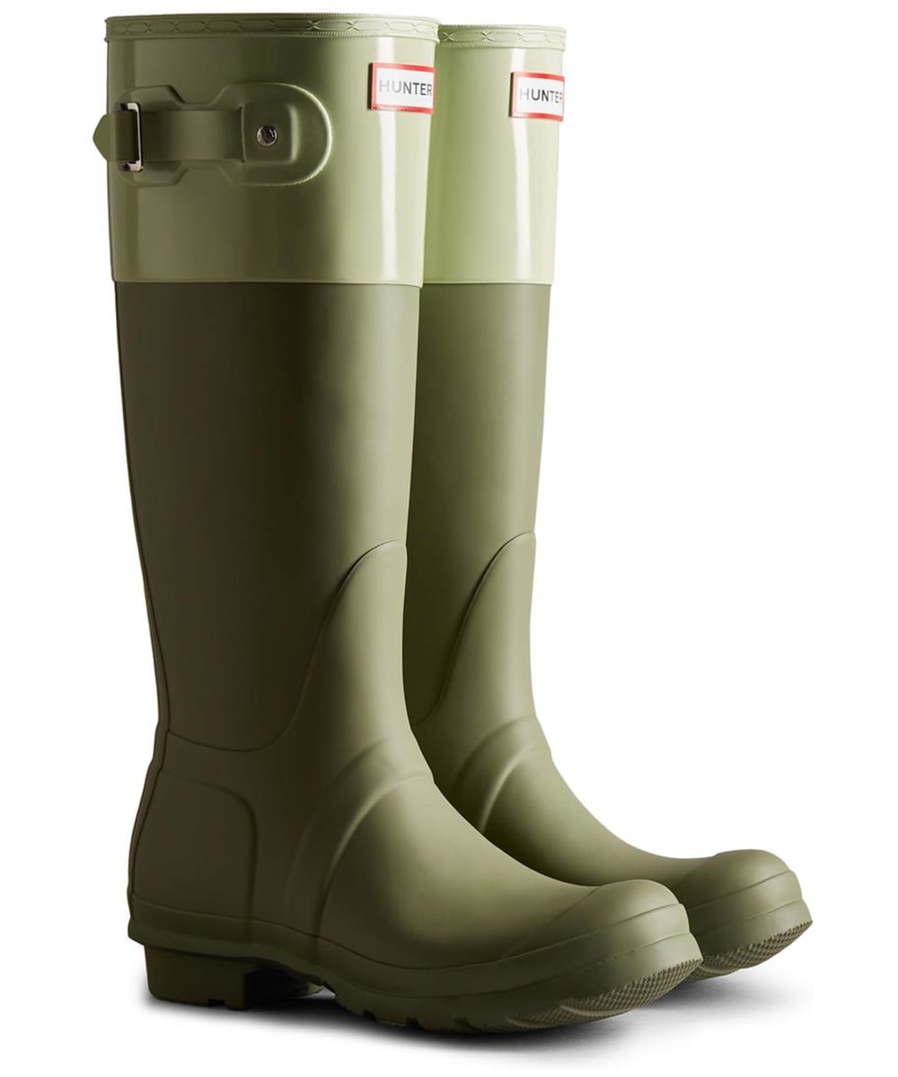 View Womens Hunter Original Tall Colour Block Wellington Boots Lichen Green UK 5 information