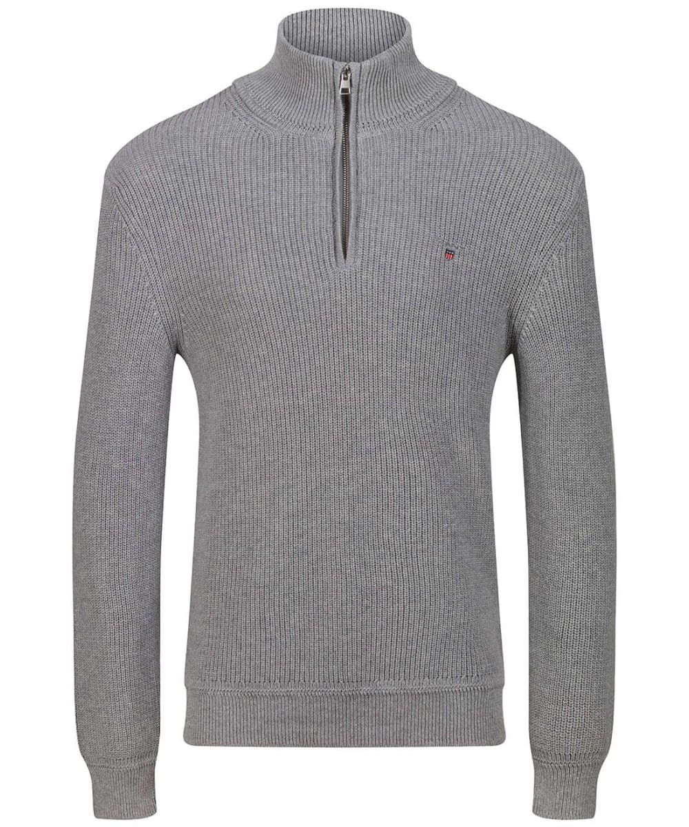 View Mens GANT Cotton Wool Rib Half Zip Sweater Grey Melange UK XL information