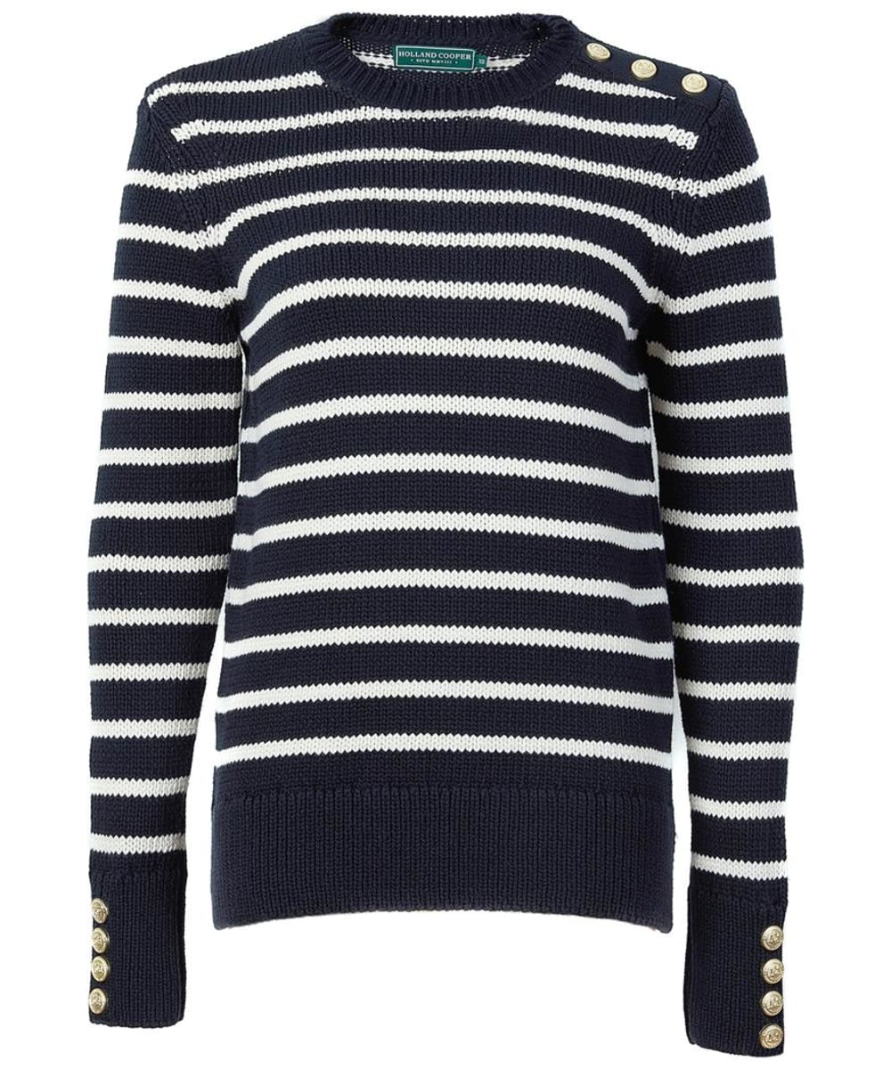 View Womens Holland Cooper Henley Striped Crew Knitted Jumper Ink Navy Natural UK 68 information