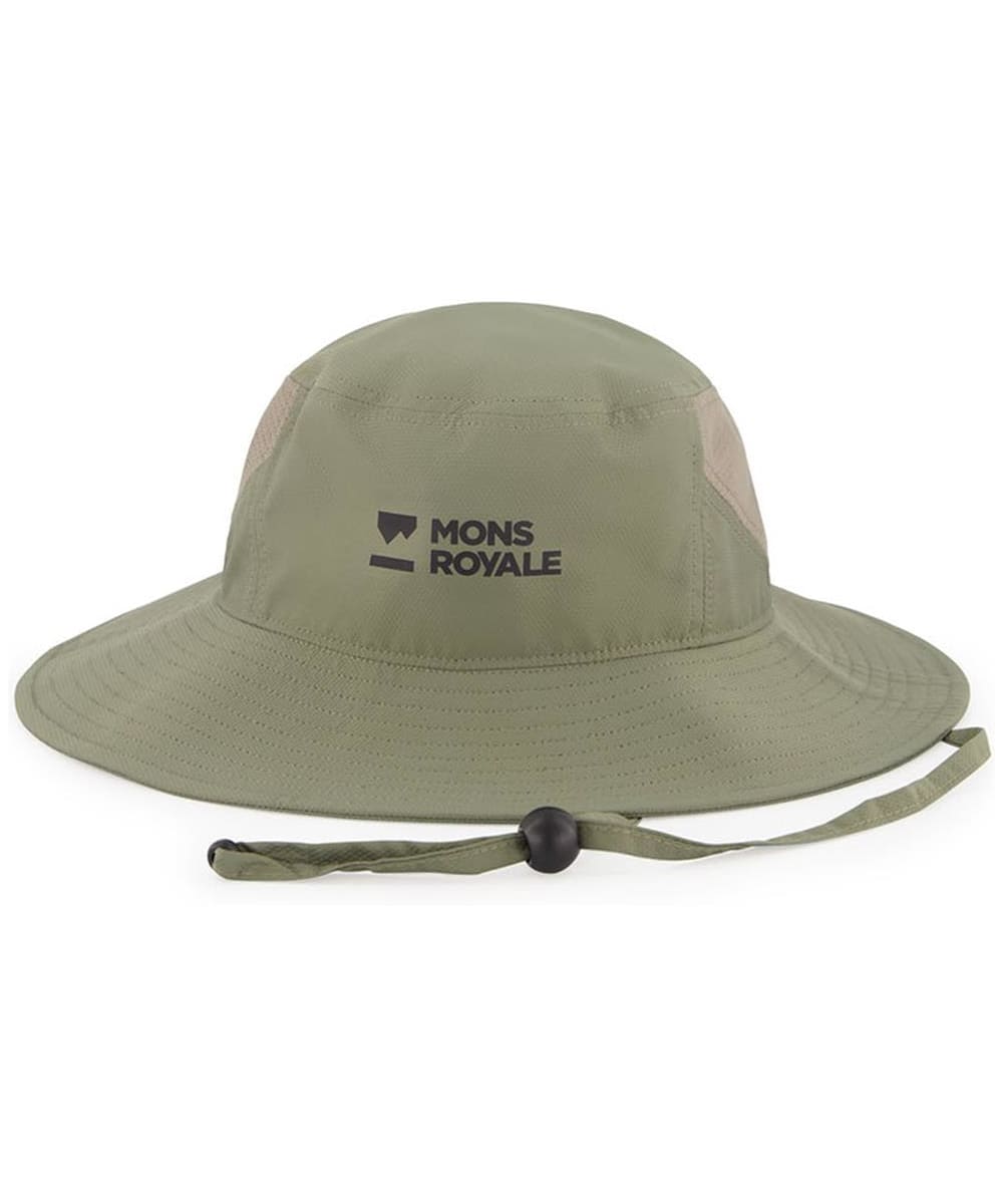 View Mons Royale Velocity Wide Brim Bucket Hat With Chin Strap Olive SM information