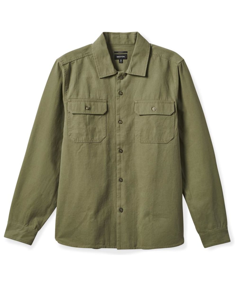 View Mens Brixton Bowery Surplus Long Sleeved Cotton Overshirt Olive Surplus XL information