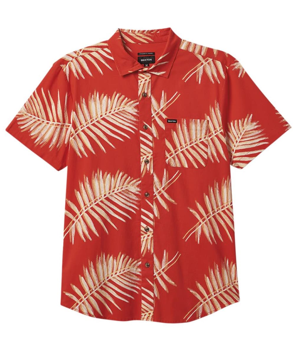 View Mens Brixton Charter Print Short Sleeve Woven Cotton Mix Shirt Aloha Red Palm Leaf M information