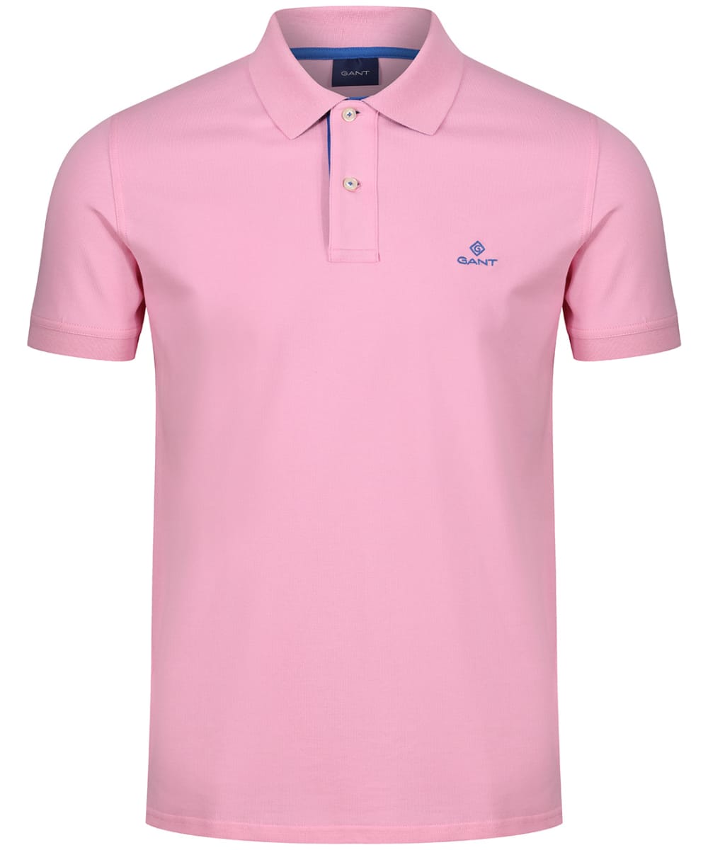 View Mens GANT Contrast Collar Short Sleeve Rugger Shirt Bright Pink UK L information