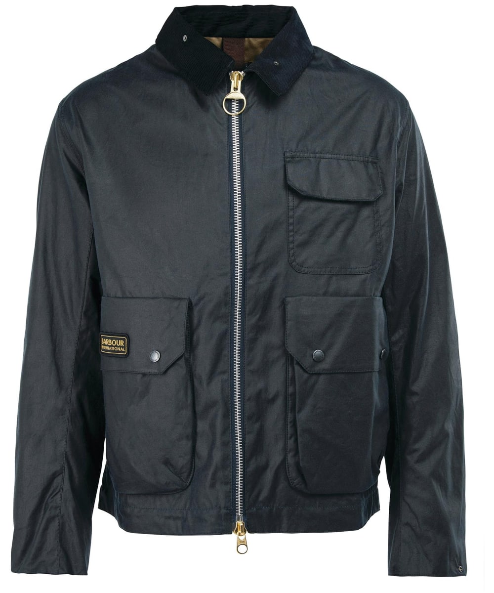 View Mens Barbour International Harlow Waxed Jacket Navy UK S information