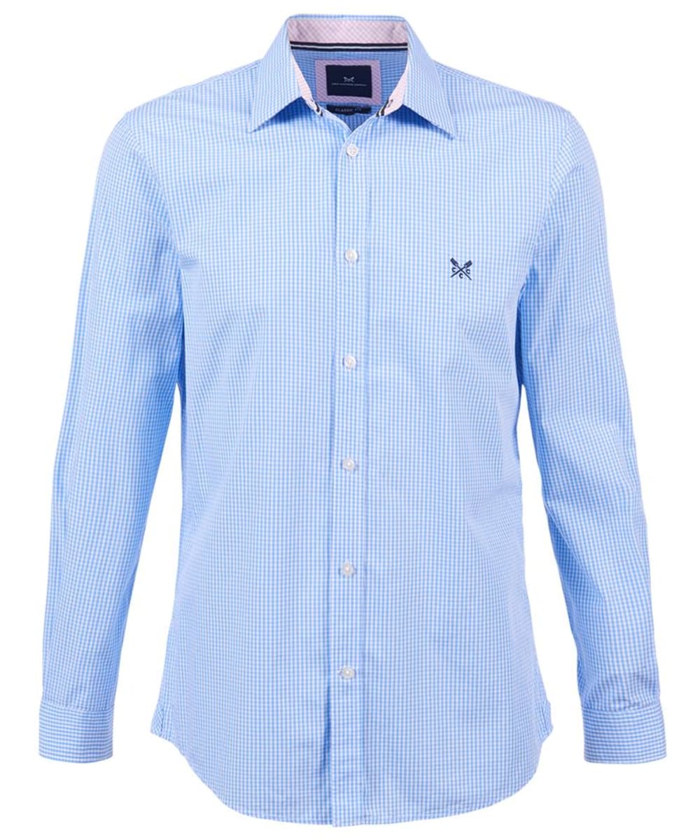 View Mens Crew Clothing Classic Micro Gingham Shirt Sky UK L information