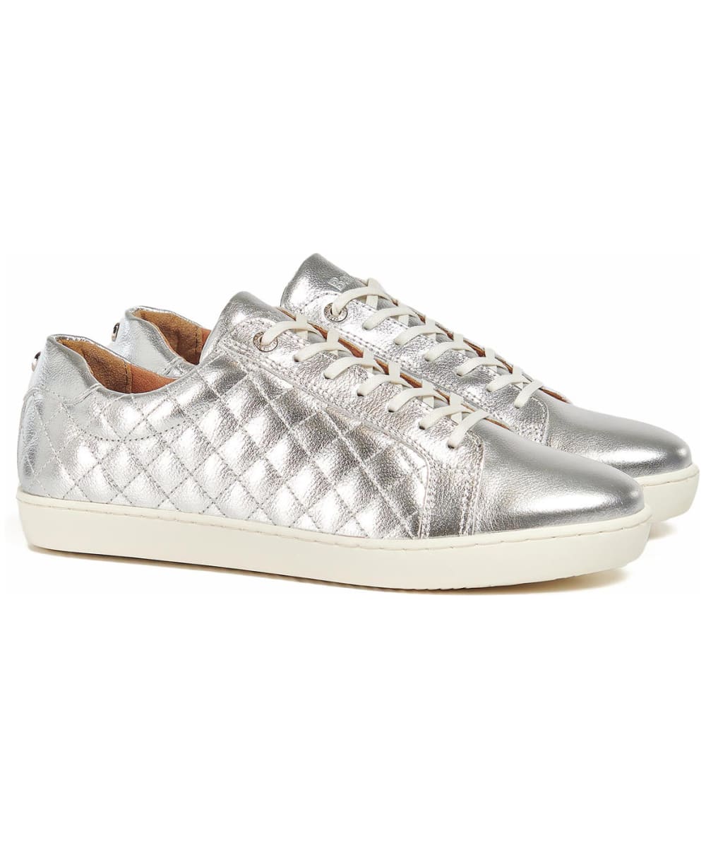 View Womens Barbour Cosmo Trainers Silver Metallic Leather UK 7 information