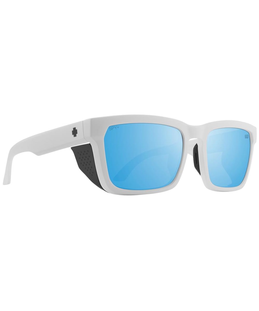 View SPY Helm Tech Sports Sunglasses Happy Boost Bronze Polarized Ice Blue Spectra Mirror Lens Matte White One size information