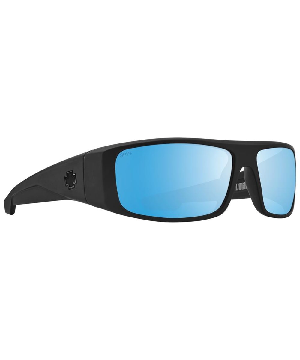 View SPY Logan Sports Sunglasses Happy Boost Bronze Polar Ice Blue Spectra Mirror Polarized Lens Matte Black One size information