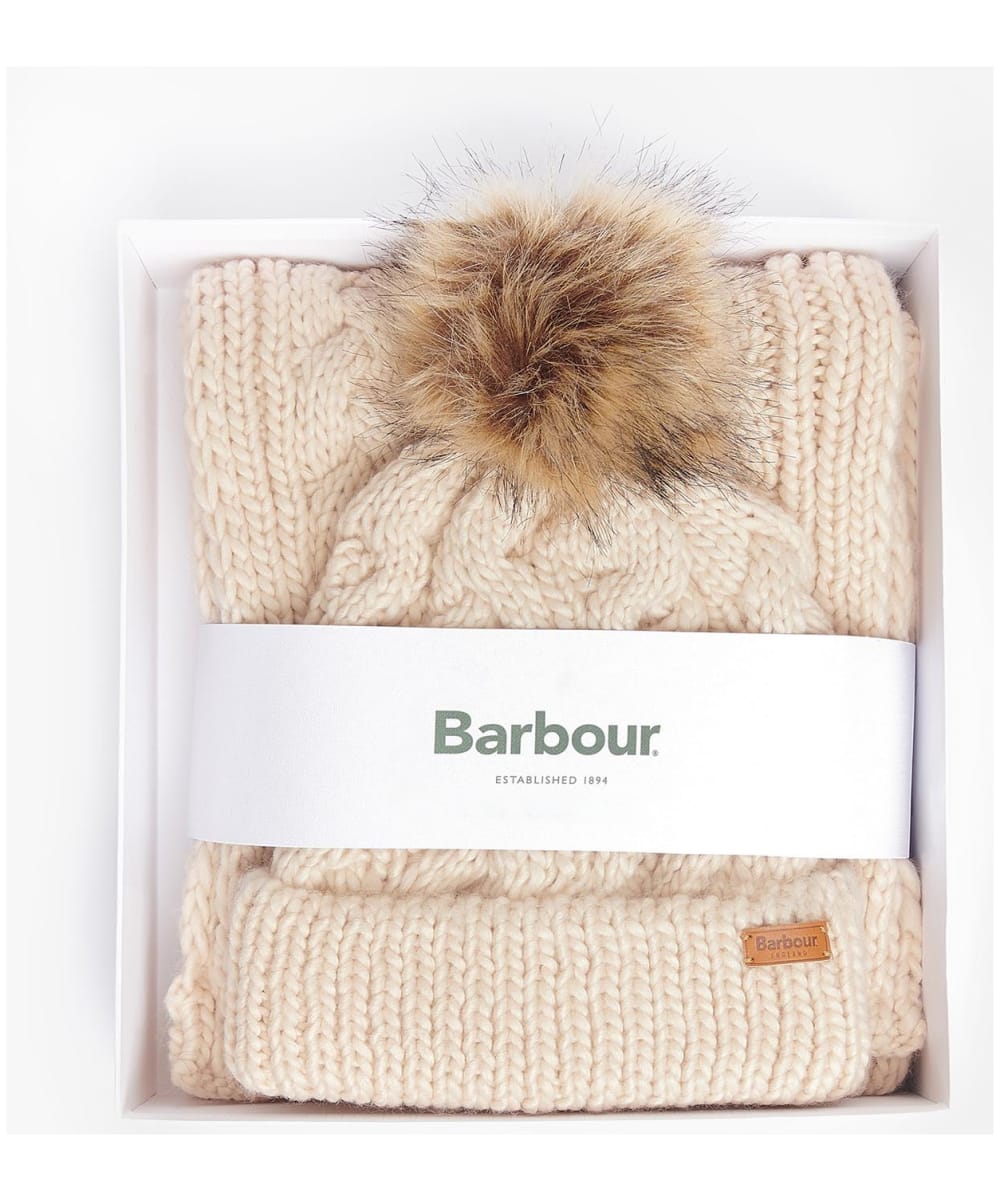 View Womens Barbour Penshaw Beanie Scarf Set Blush Pink One size information
