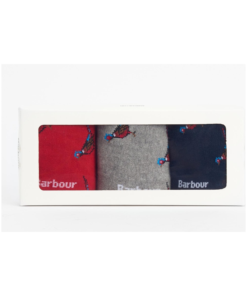 View Mens Barbour Pheasant Sock Gift Box Navy Grey Red M 68 UK information