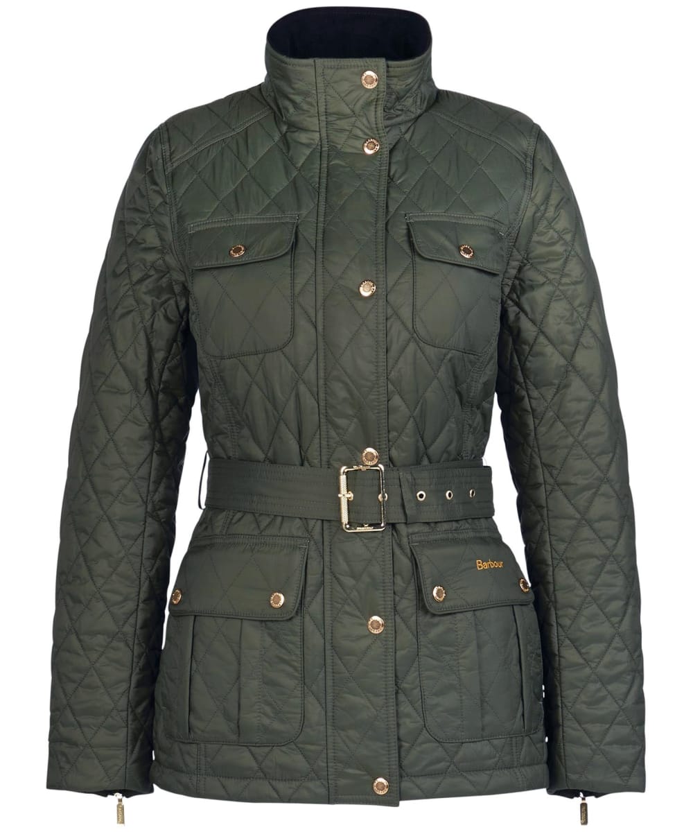 View Womens Barbour Belted Country Utility Quilted Jacket Olive Rose Garden Floral UK 18 information