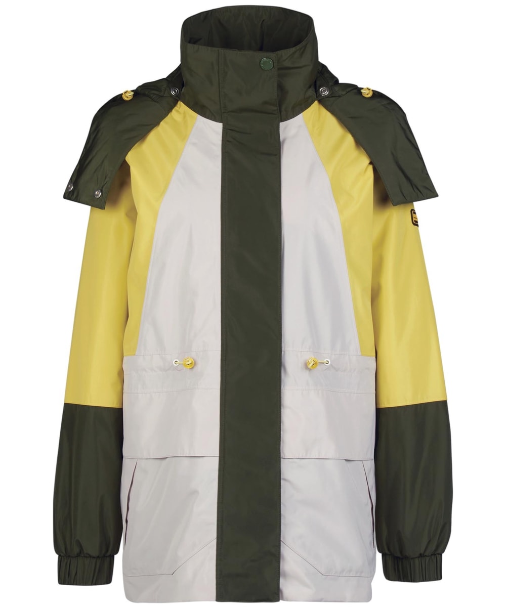 View Womens Barbour International Pendleton Waterproof Jacket Silver Cloud Electric Yellow UK 12 information