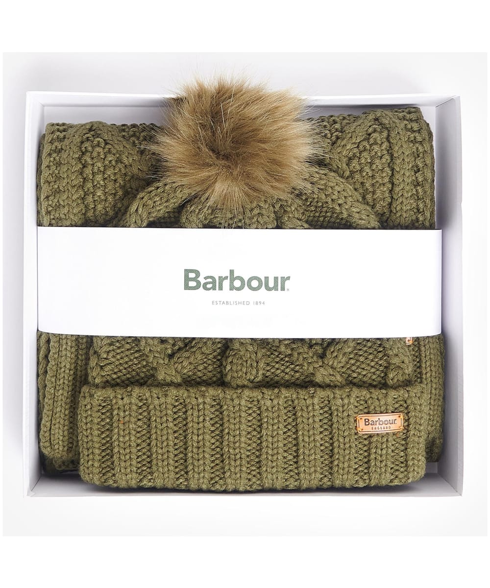 View Womens Barbour Ridley Beanie And Scarf Olive One size information