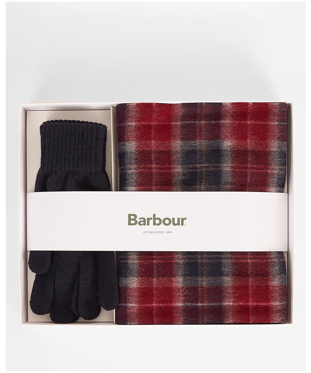 View Mens Barbour Tartan Scarf and Glove Gift Set Cranberry One size information