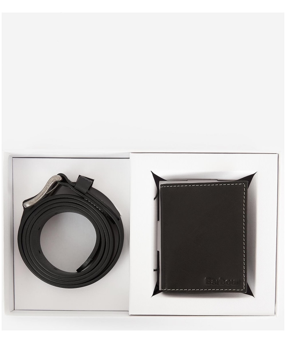 View Mens Barbour Leather Belt Wallet Gift Set Black L information
