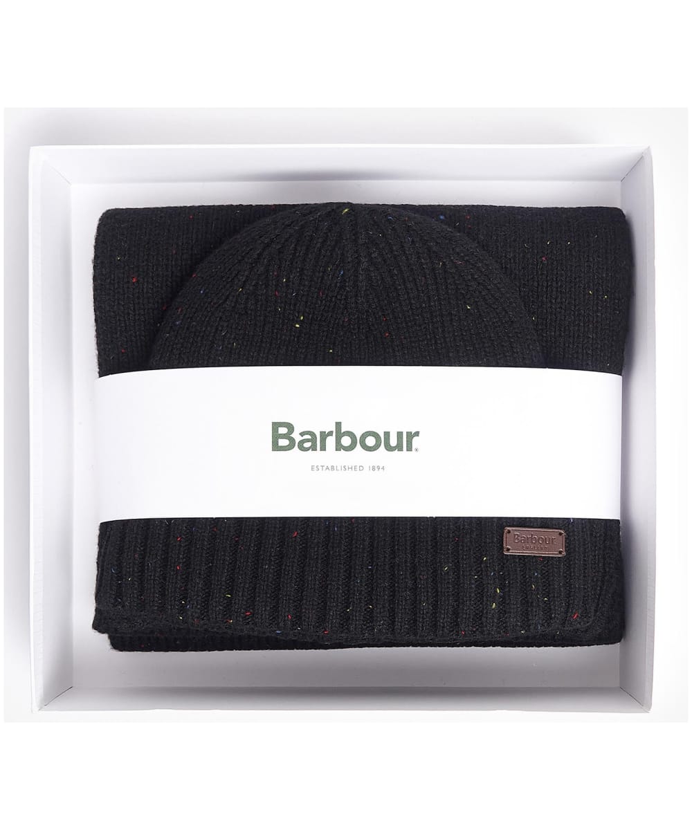 View Mens Barbour Carlton Fleck Beanie Scarf Gift Set Black One size information