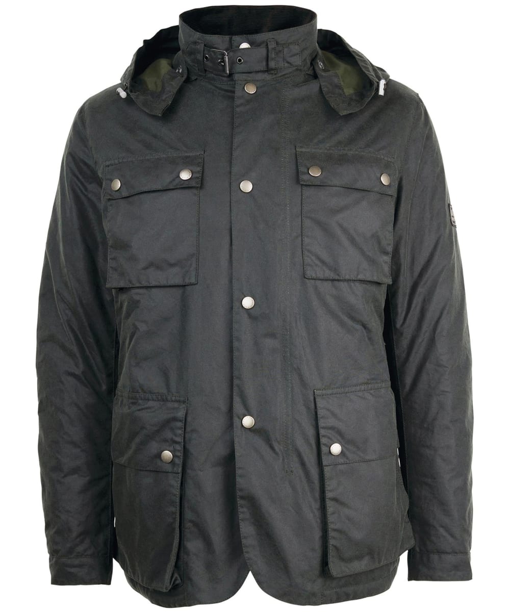 View Mens Barbour International Auto Waxed Jacket Sage UK L information