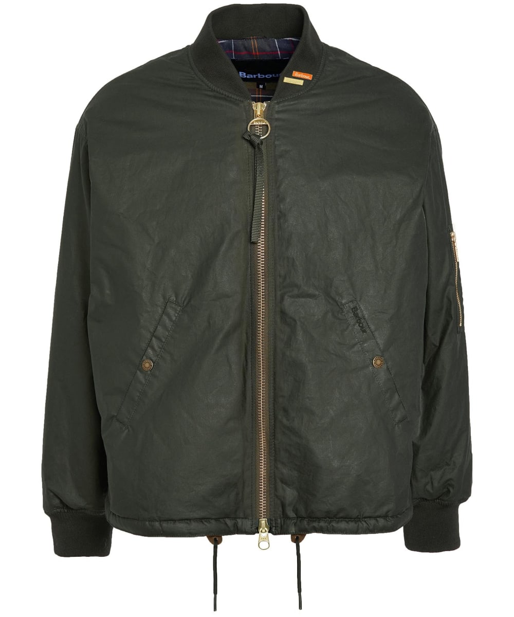 View Mens Barbour Flyer Waxed Cotton Field Jacket Black UK M information