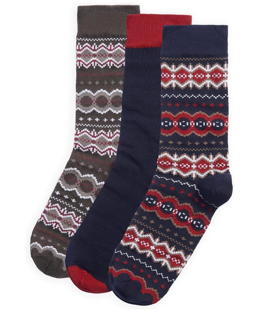 View Mens Barbour Fairisle Sock Gift Box Cranberry Black Slate Mix One size information