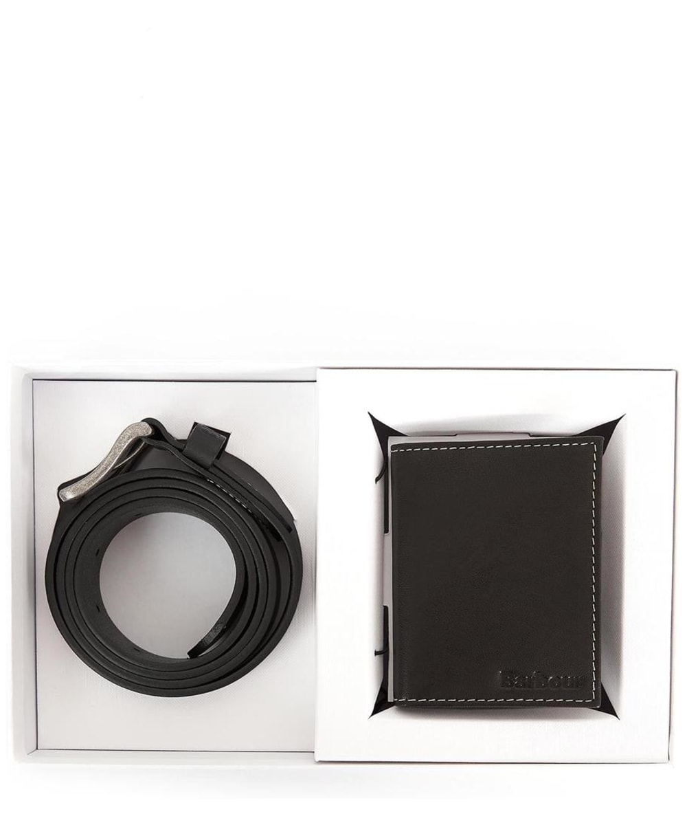 View Mens Barbour Leather Belt Wallet Gift Set Dark Brown M information