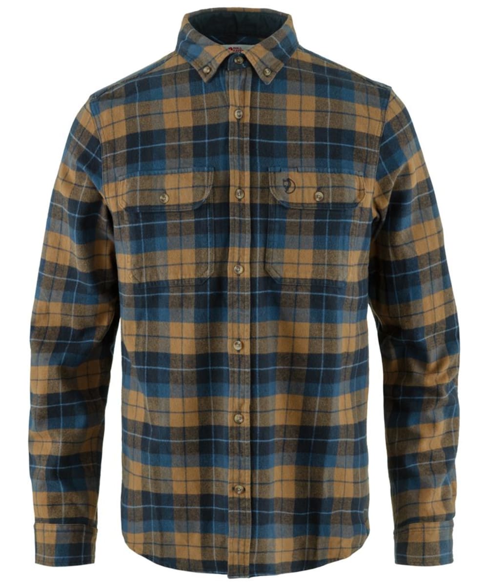 View Mens Fjallraven Singi Heavy Flannel Long Sleeve Shirt Dark Navy Buckwheat Brown UK XL information