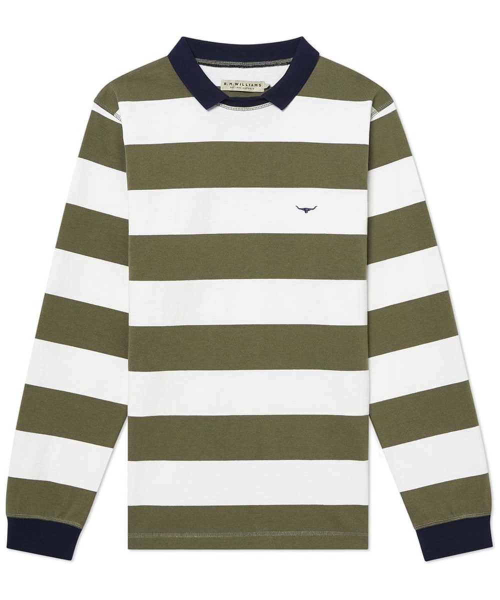 View Mens RM Williams Camden Rugby Shirt Olive White UK S information