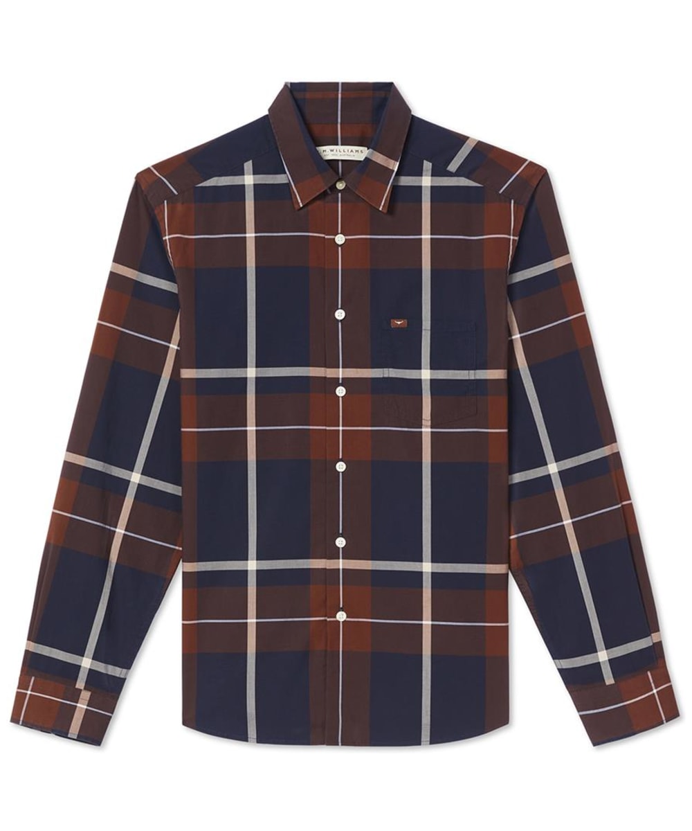 View Mens RM Williams Long Sleeve Cotton Coalcliff Shirt Brown Navy White UK S information