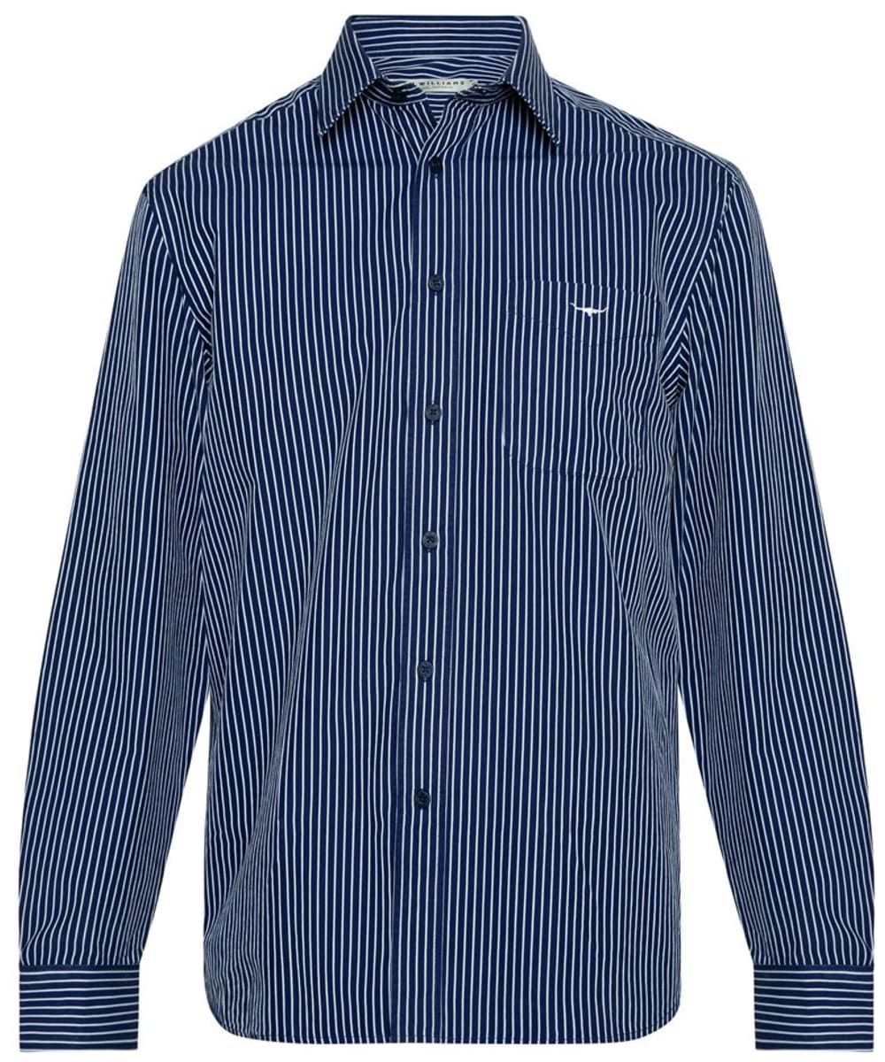 View Mens RM Williams Long Sleeve Cotton Collins Shirt Navy White UK L information