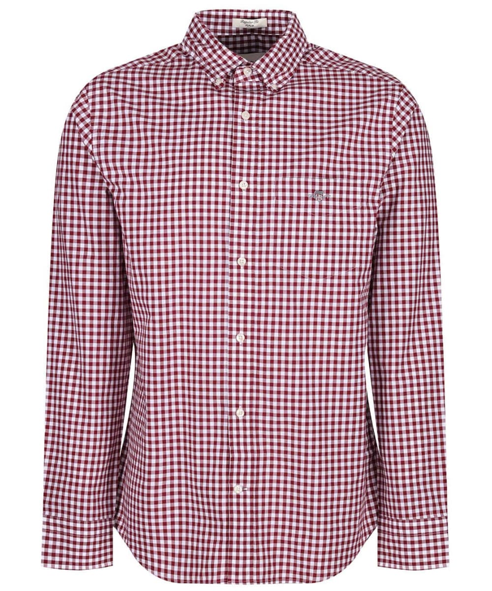View Mens Gant Regular Fit Long Sleeve Poplin Gingham Shirt Plumped Red UK XL information