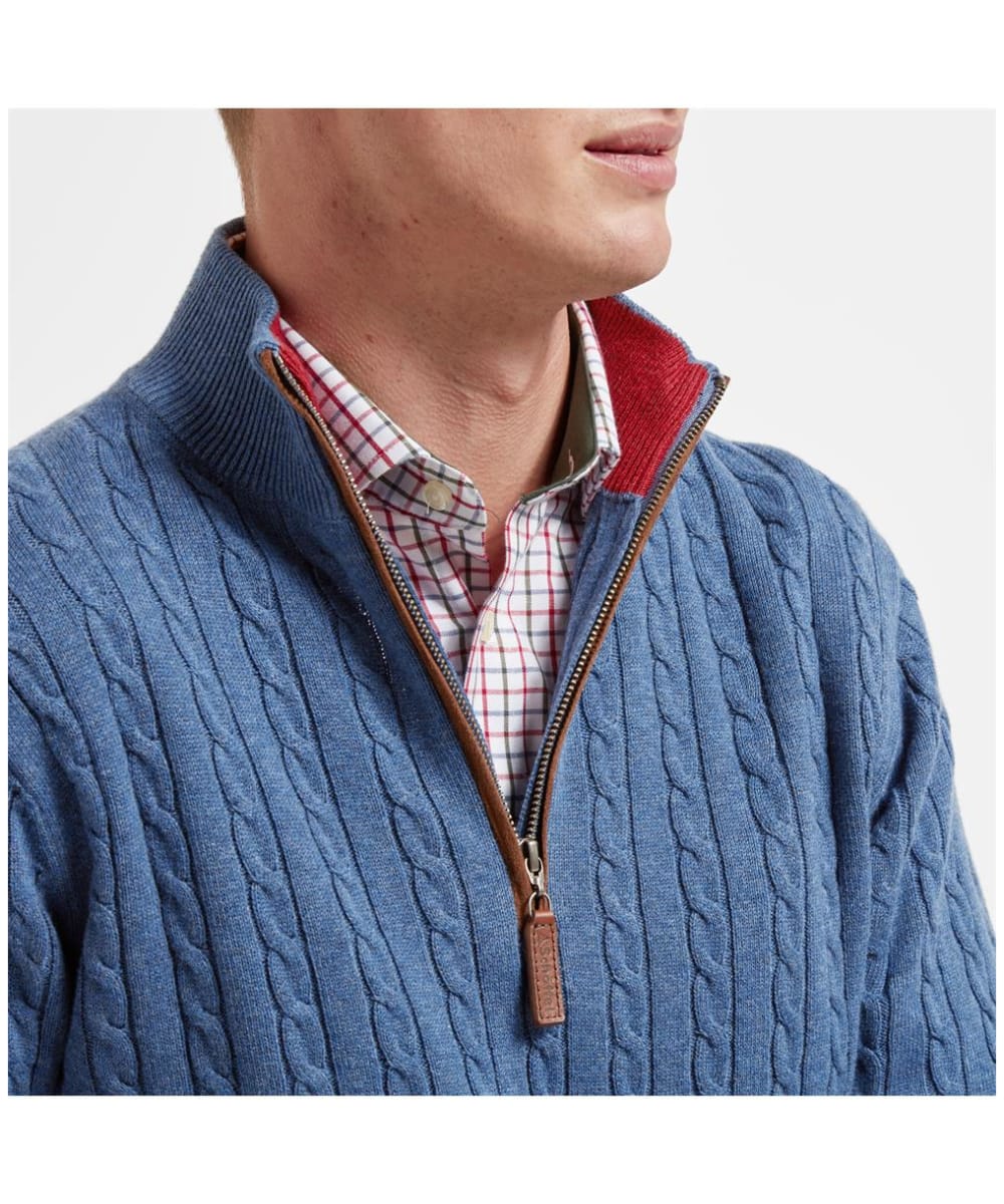 Men's Schoffel Cotton Cashmere Cable 1/4 Zip Sweater