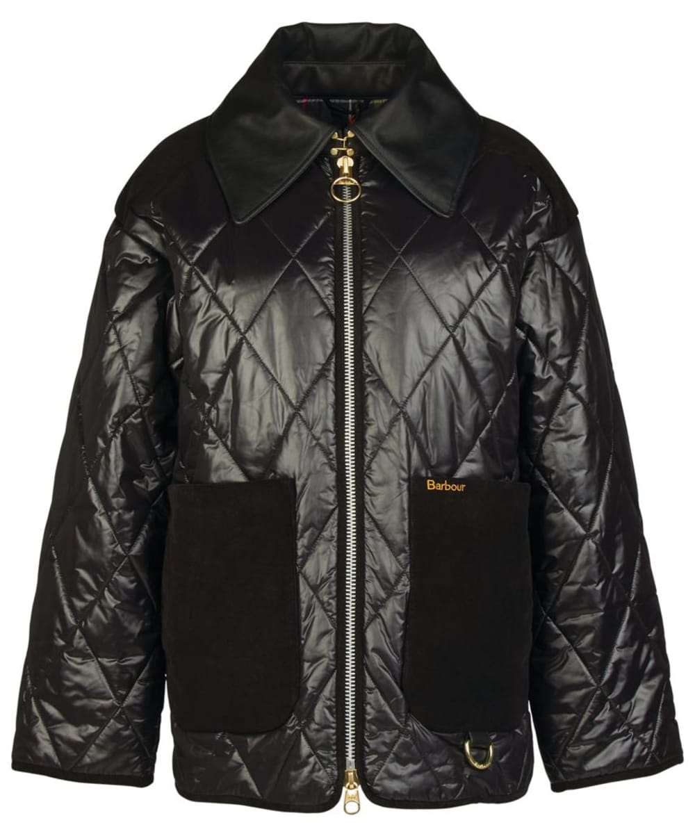 View Womens Barbour Premium Woodhall Quilt Jacket Black Classic Tartan UK 14 information