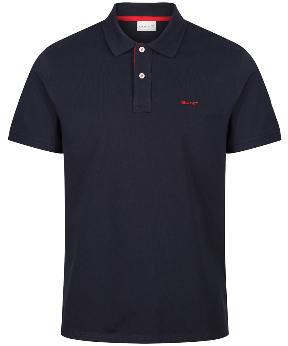 View Mens Gant Regular Contrast Pique Short Sleeve Rugger Polo Shirt Evening Blue UK XXXL information