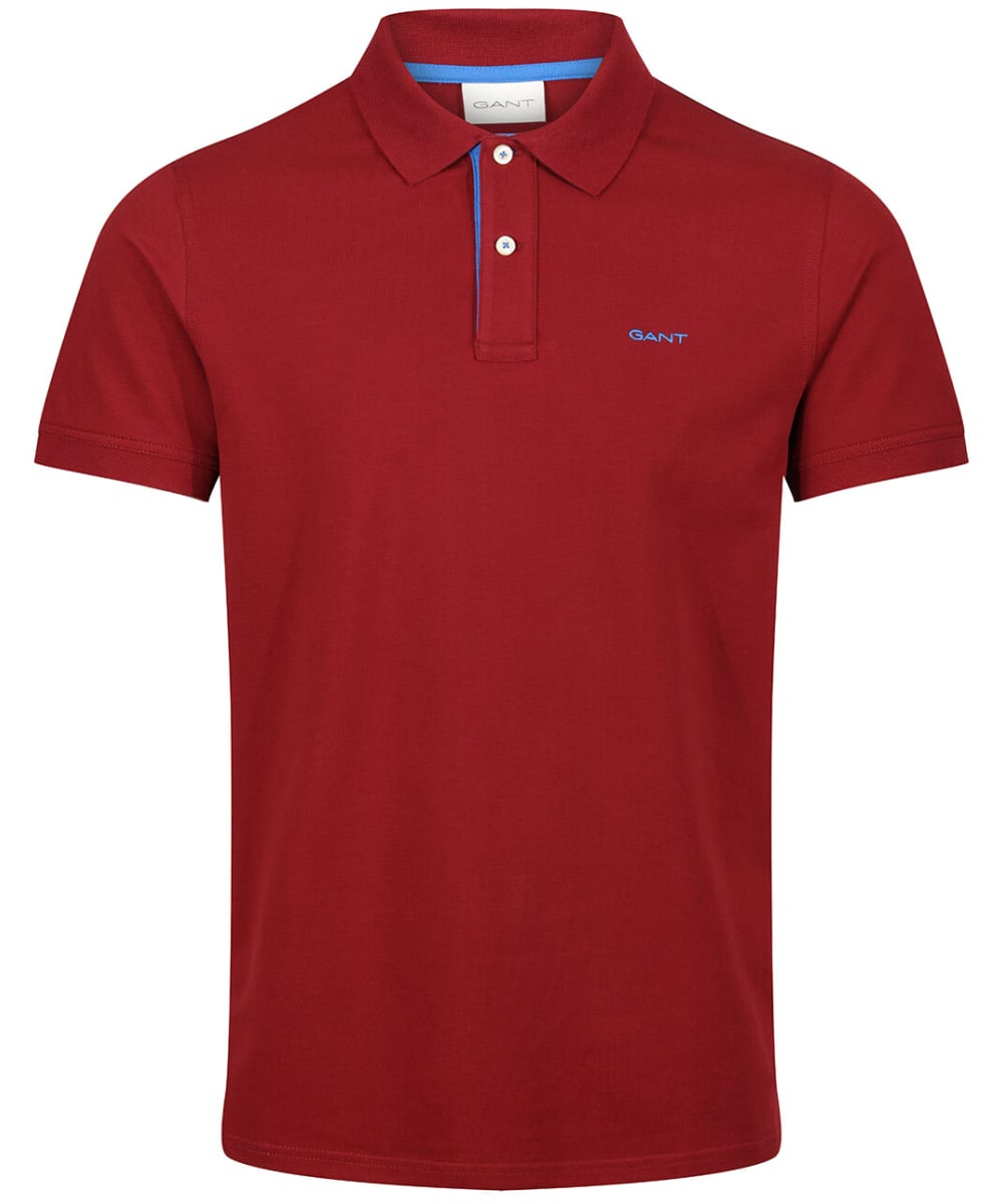 View Mens Gant Regular Contrast Pique Short Sleeve Rugger Polo Shirt Plumped Red UK M information