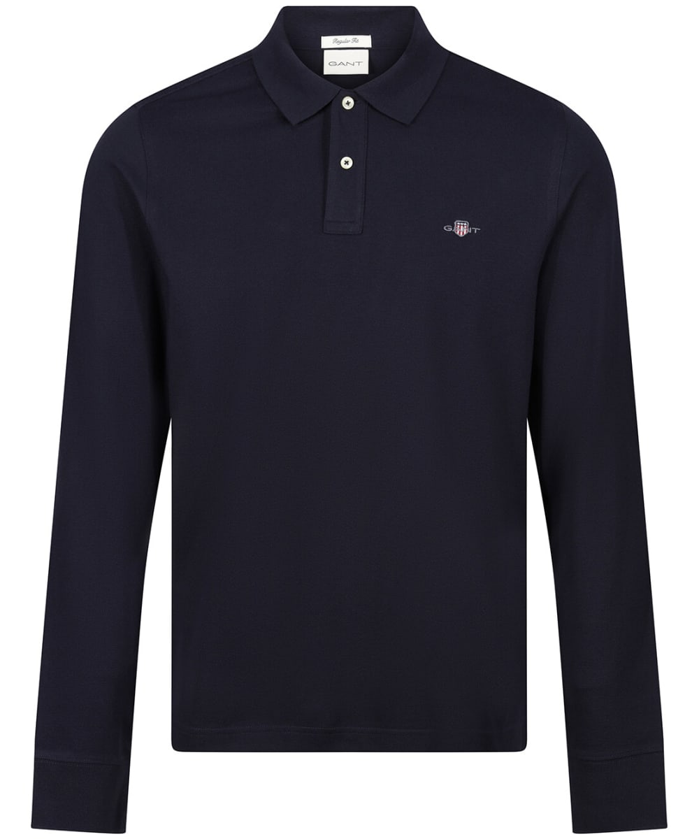 View Mens Gant Shield Long Sleeve Pique Rugger Polo Shirt Evening Blue UK L information