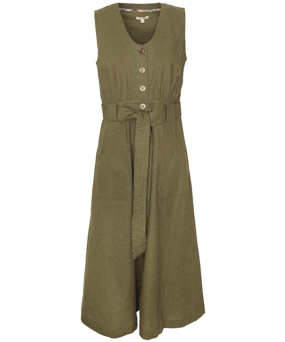 Women's Barbour Rutherglen Button Through Cotton Linen Blend Midi Dress