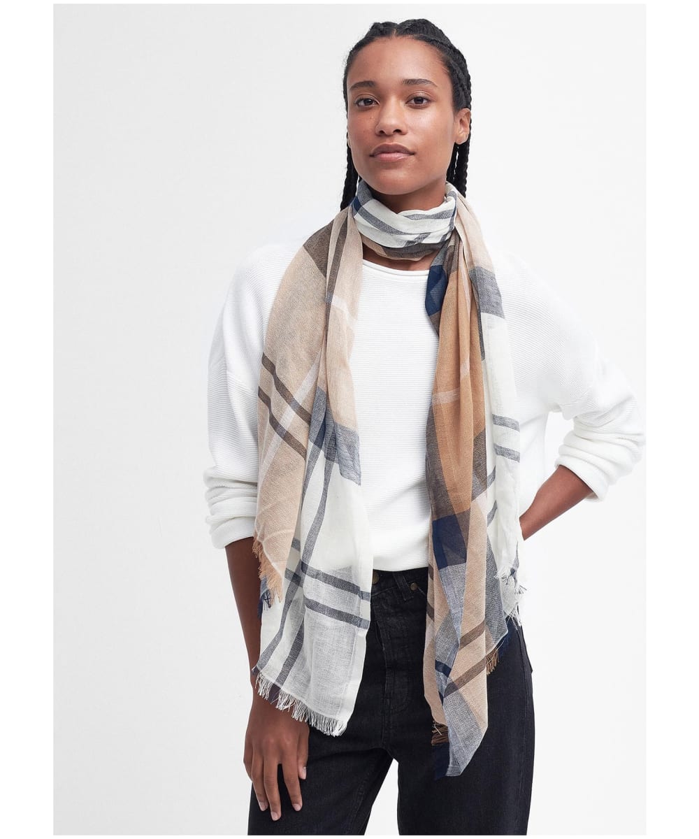 Women s Barbour Abigail Lightweight Cotton Linen Blend Tartan Scarf