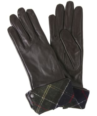 Women's Barbour Lady Jane Leather Gloves - Chocolate / Classic Tartan