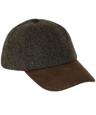 Heather Glencairn Harris Tweed Leather Peak Baseball Cap - Forest