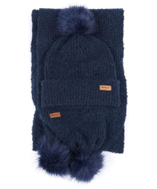 Women’s Barbour Boucle Beanie & Scarf Set - Navy