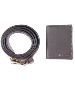 Men’s Barbour Leather Belt & Wallet Gift Set - Dark Brown
