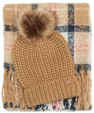 Women’s Barbour Saltburn Beanie & Boucle Scarf Gift Set - Pink / Hessian
