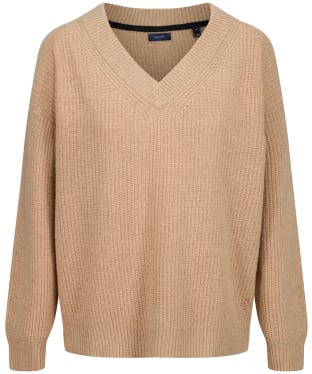 Women's Gant Wool Rib V-Neck Sweater - Khaki Melange